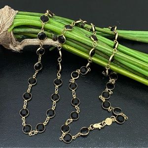 Vintage Signed AUSTRIAN CRYSTAL USA Black Crystal Bezel 35” Necklace